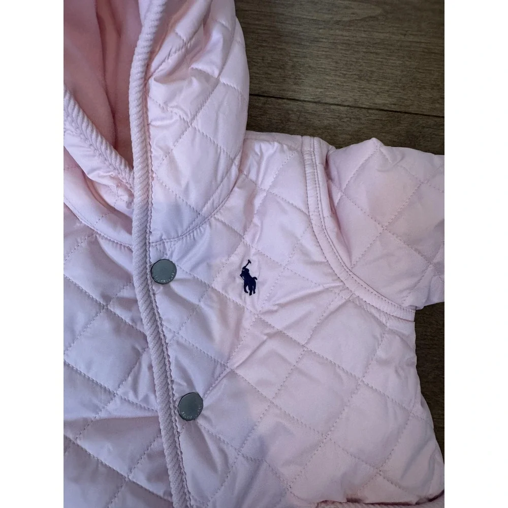 Ralph Lauren‎ Snowsuit Baby Girls 6M Pink Quilted Hooded Footed Bunting Fleece